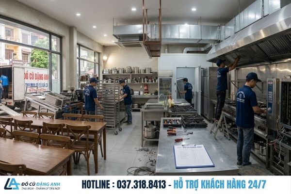 Đồ Cũ Đặng Anh đang tháo bếp công nghiệp và thiết bị inox tại nhà hàng